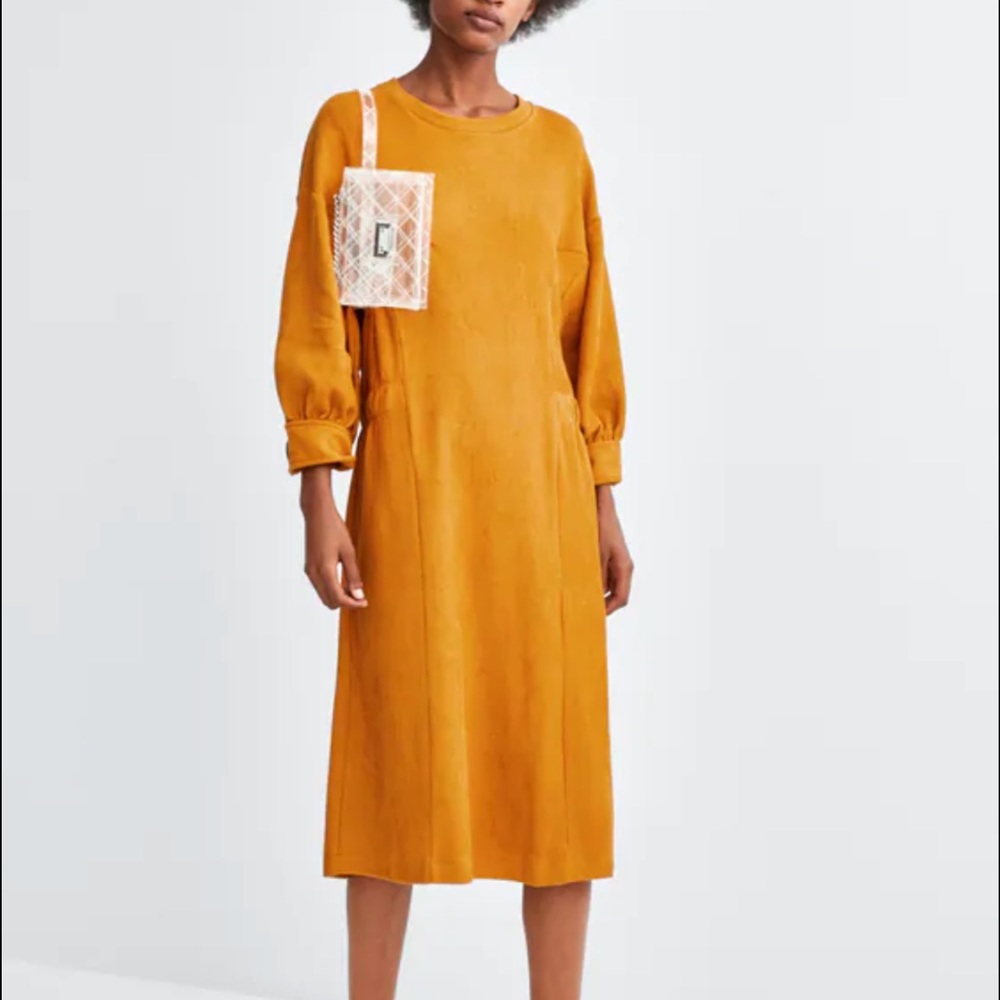Zara | Mustard Yellow Corduroy Midi Dress Size M